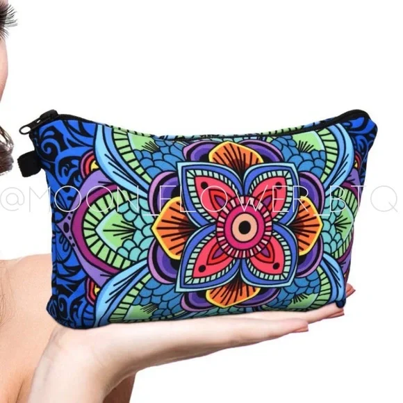 Ⓜ️SOLDⓂ️ Boho Mandala Makeup Cosmetic Bag Rainbow Flower - Picture 3 of 8